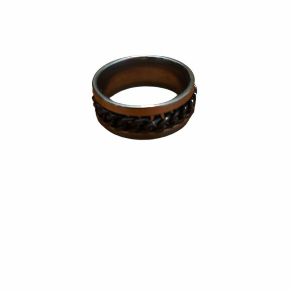 Stainless Steel Chain Black Spinner Ring Silver Tone Sizes 8-11 Wedding Band - Picture 2 of 3